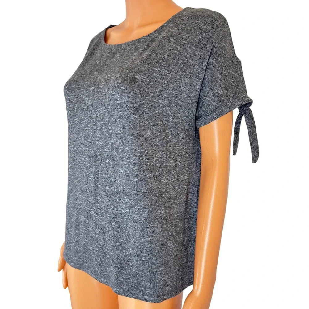 A New Day Womens Grey Marl Knit‎ Tie Sleeve Scoop Neck High Low Top Size M